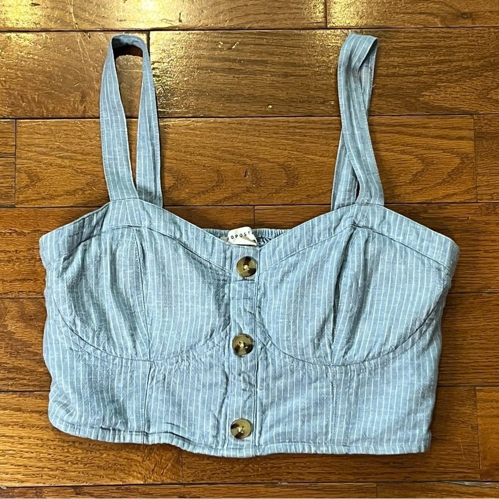Aeropostale Linen Blend Pinstripe Bustier Crop Top Cottagecore Summer Size M - Picture 3 of 7